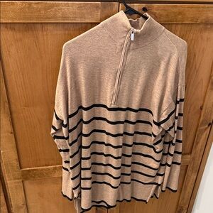 Ava & Viv Beige and Black Striped V-Neck Sweater